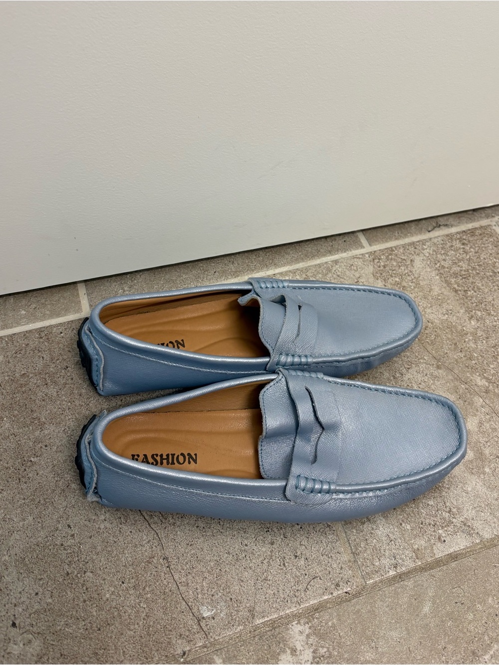 Men's Light Blue Slip-On Penny Loafers by Fashion.